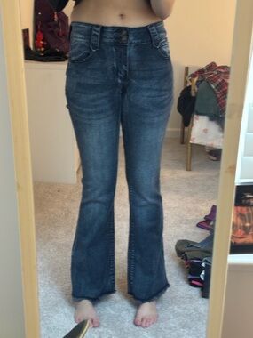 Mid-Rise Dark Blue Bootcut Jeans for Women